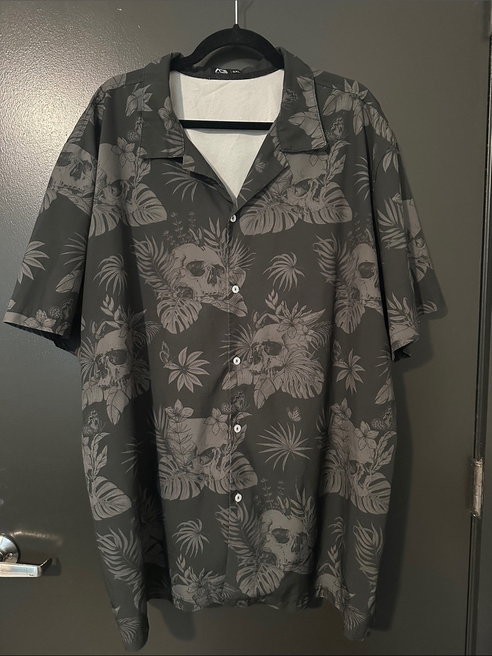 Dark Gray Skull Floral Camp Shirt